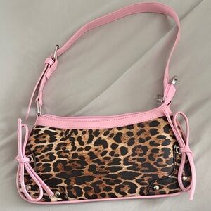 Y2K Leopard Print Shoulder Bag with Pink Accents
